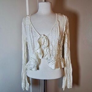 White Lace Women's Ruffle Crop Top -Size M -TP61